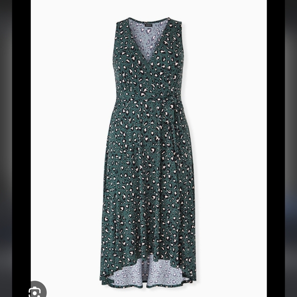 Torrid Midi High Low Green Leopard Print Dress - Picture 7 of 7
